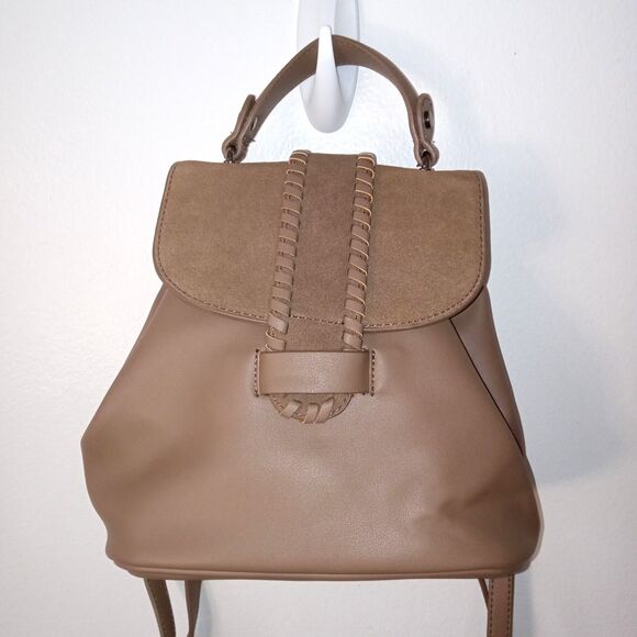 Street Level Dark Taupe Faux Leather Small Backpack Handbag Purse - Picture 1 of 6
